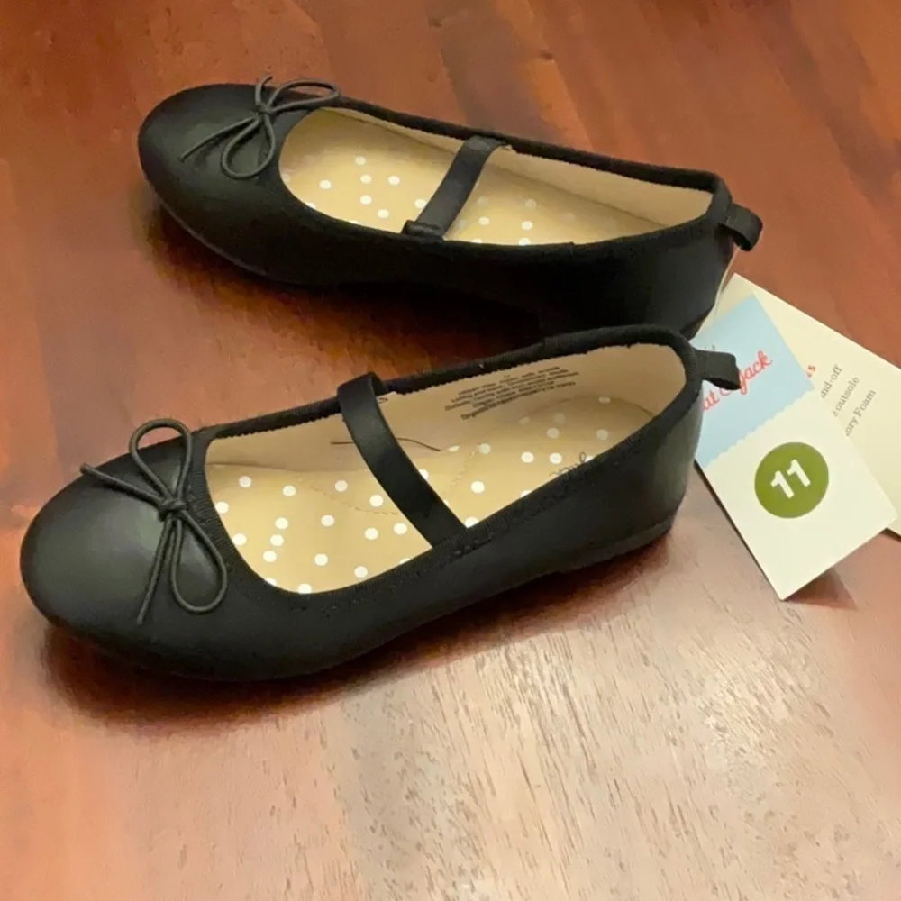 Cat & Jack shoes black faux leather ballet slip on new dress shoe size 11